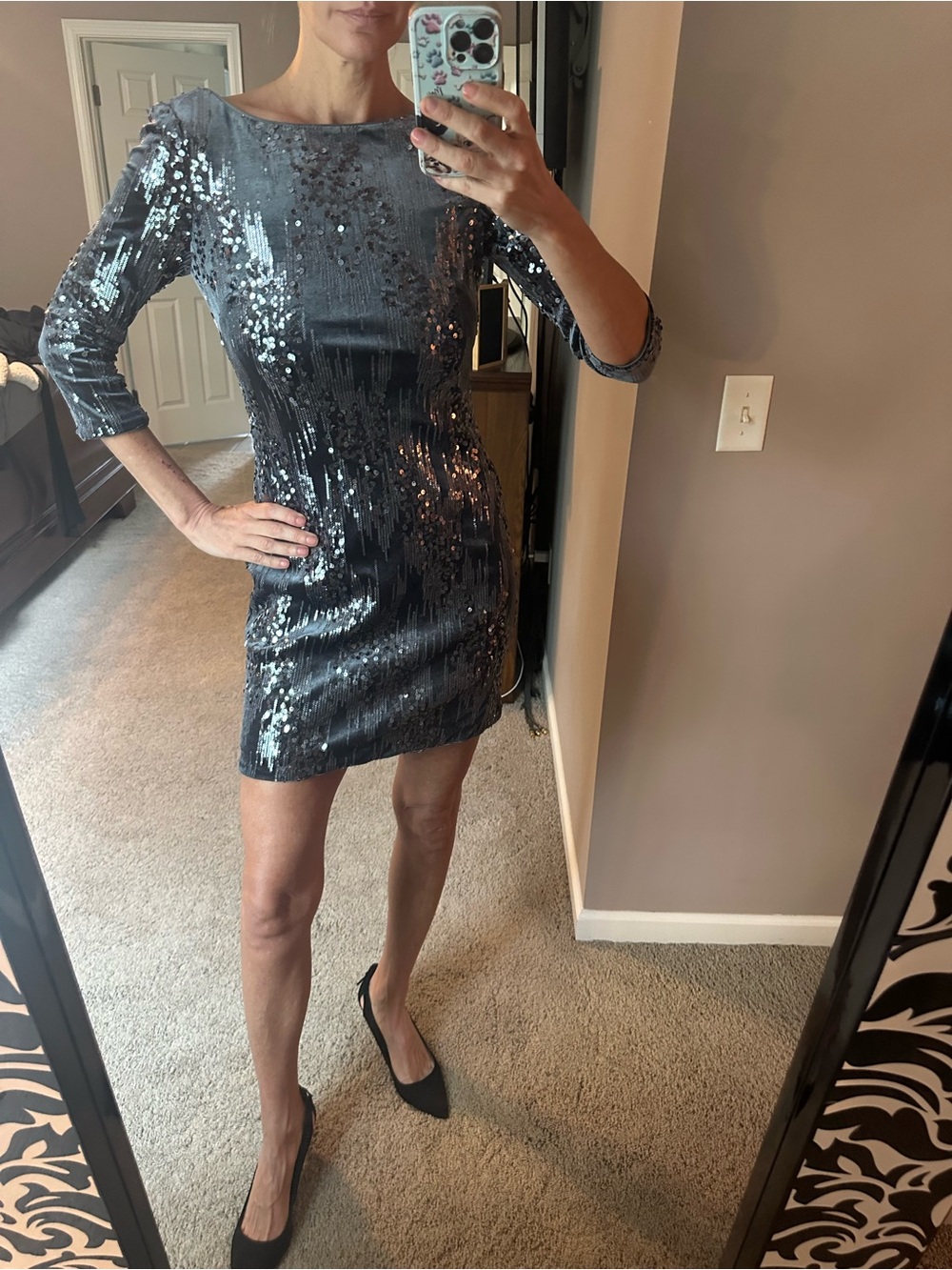 Gray sequins cocktail dress